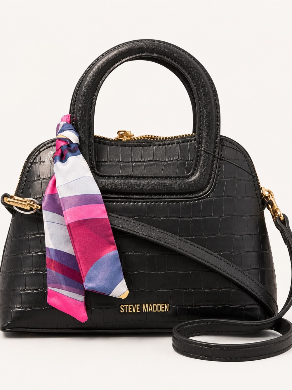 Steve Madden Black Croc-Embossed Top-Handle Satchel - Picture 2 of 4